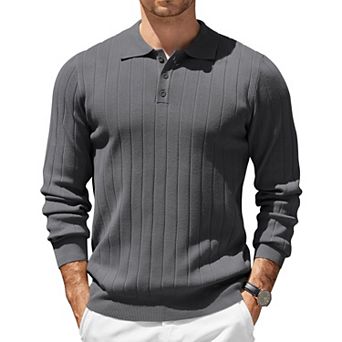 COOFANDY Long Sleeve Polo Shirts for Men Casual Knit Sweater Vintage Button Up Polo Sweaters