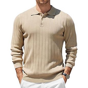 COOFANDY Long Sleeve Polo Shirts for Men Casual Knit Sweater Vintage Button Up Polo Sweaters