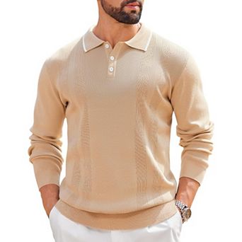 COOFANDY Long Sleeve Polo Shirts for Men Casual Knit Sweater Vintage Button Up Polo Sweaters
