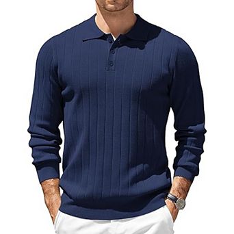 COOFANDY Long Sleeve Polo Shirts for Men Casual Knit Sweater Vintage Button Up Polo Sweaters