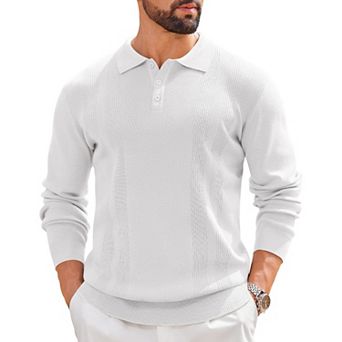COOFANDY Long Sleeve Polo Shirts for Men Casual Knit Sweater Vintage Button Up Polo Sweaters