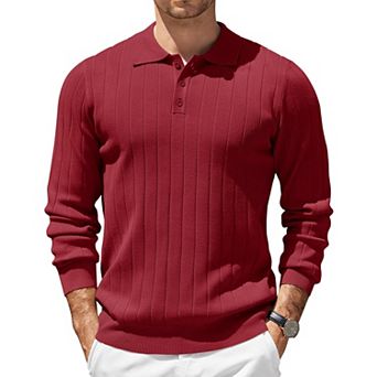 COOFANDY Long Sleeve Polo Shirts for Men Casual Knit Sweater Vintage Button Up Polo Sweaters