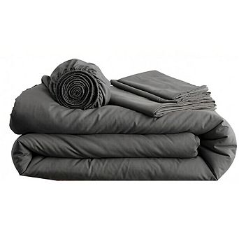 Queen Comforter Set, 7 pc Bed in a Bag, Luxury All-Season Bedding, Dark Grey