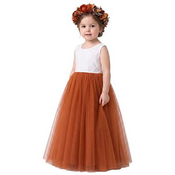2Bunnies Girls Peony Lace Sleeveless Tulle Maxi Flower Girl Dress