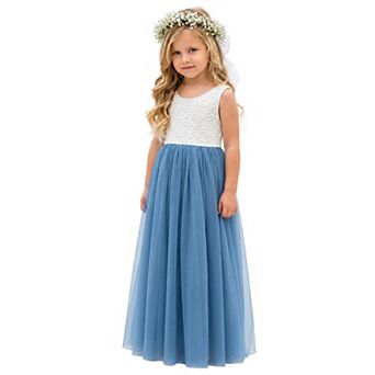 2Bunnies Girls Peony Lace Sleeveless Tulle Maxi Flower Girl Dress