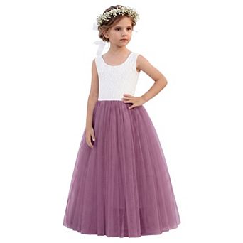 2Bunnies Girls Peony Lace Sleeveless Tulle Maxi Flower Girl Dres