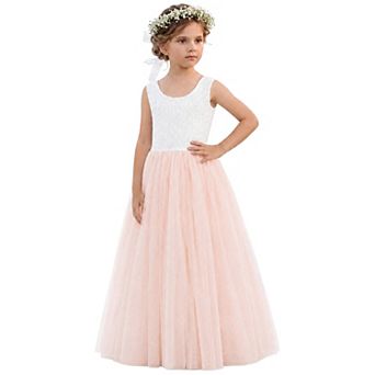 2Bunnies Girls Peony Lace Sleeveless Tulle Maxi Flower Girl Dress