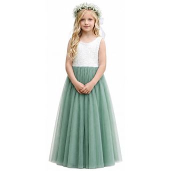 2Bunnies Girls Peony Lace Sleeveless Tulle Maxi Flower Girl Dress