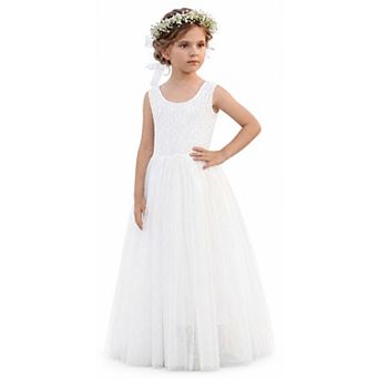 2Bunnies Girls Peony Lace Sleeveless Tulle Maxi Flower Girl Dress