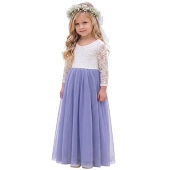2Bunnies Girls Peony Lace Long Sleeve Tulle Maxi Flower Girl Dress