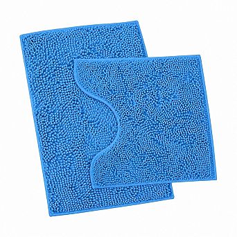 2 pc Chenille Bathroom Rug Set Super Absorbent Quick Dry Non Slip Washable