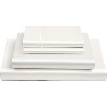 Satin Queen Sheets Set,4 pc Ivory Silky Bed Sheets with Deep Pocket,Luxury Feel Sheet Set