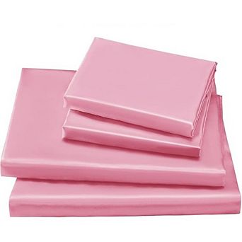 Satin Sheets Queen Size, 4 pc Pink Silky Bedding Set with Deep Pocket & 2 Pillowcases