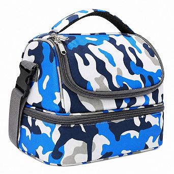 Double Decker Insulated Lunch Tote Bag Adjustable Strap Large Capacity