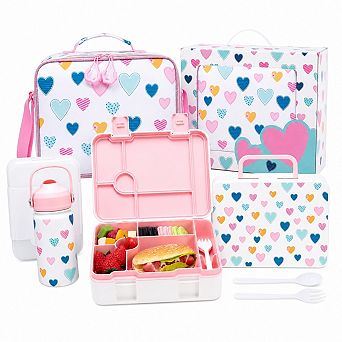 5 pc Kids Bento Box Set With Lunch Bag Ice Pack Stainless Steel Water Bottle Utensils
