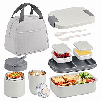 Stainless Steel Bento Lunch Box Set With Insulated Food Jar And Tumbler With Lunch Bag