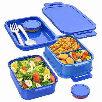 3 Layer Stackable Leak Proof Bento Lunch Box with Utensils Sauce Containers
