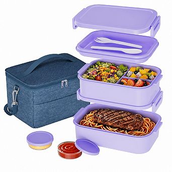 Stackable Leakproof Bento Lunch Box With Insulated Bag Utensils Sauce Cups