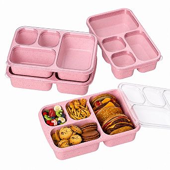 Set of 4 5 Compartment Bento Box Meal Prep Food Storage Containers Stackable Travel Lunch Boxes