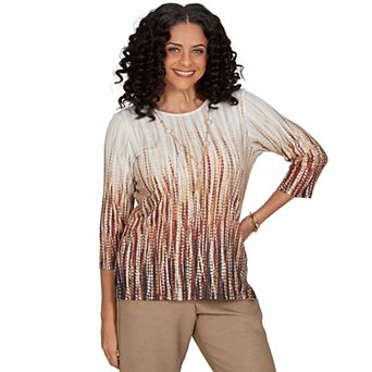 Petite Alfred Dunner Union Square Textured Ombre Squares Top with Necklace