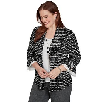 Petite Alfred Dunner Houndstooth Two-in-One Top with Necklace