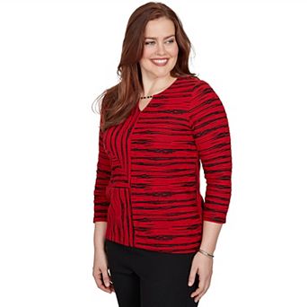 Petite Alfred Dunner Dinner Theater Spliced Stripe Contrast Textured Top