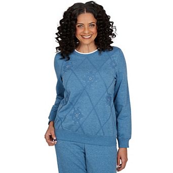 Petite Alfred Dunner Easy Does It Tonal Embroidered Sweatshirt Top