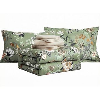 Full Size Comforter Sets-7 pc Floral Bedding Sets, with Comforter, Sheets, Pillowcases & Shams
