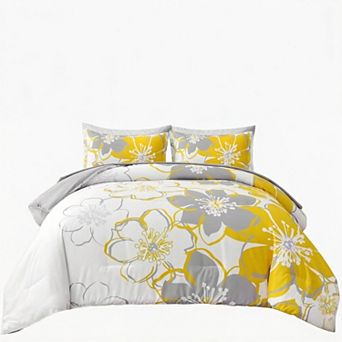 7 pc Floral Comforter Set Queen Size, Reversible Bed in a Bag with Sheets Set All Season