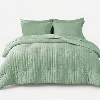 Full Size Comforter Sets Seersucker 7 Pieces, All Season Luxury Bed in a Bag for Bedroom,Bedding Set