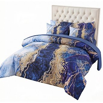 6 pc Bed-in-A-Bag Queen Size Watercolor Marble Printed Comforter Set with Matched Bed Sheets