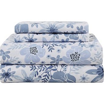 King Size Sheets Set-4 pc Soft Breathable Bed Sheet Set -Deep Pocket Non-Slip Floral Fitted Sheet