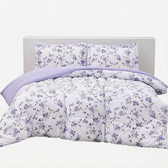 3 pc Floral Full Size Comforter Sets,Vintage Bed in a Bag with Fluffy Quilted Reversible Comforter