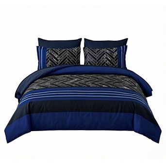 7 pc Comforter Set Queen Size, Stripe Geometric Bed in a Bag, Geometric Comforter and Sheet Set