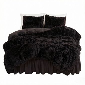 3 pc King Size Comforter Set , Fluffy Winter Faux Fur Warm Soft Plush Bedding Comforter Set