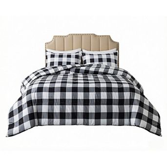 3 pc Buffalo Plaid Comforter Set Full Size,Plaid Comforter Bedding Set for All Seasons
