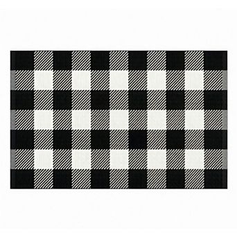 Checkered Rug Plaid Outdoor Rugs,Washable Cotton Woven Welcome Mat Area Rugs for Home Decor