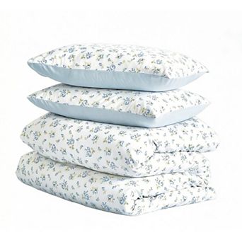 Floral Comforter Set, Coquette Cottagecore Aesthetic Flower Shabby Chic Pattern,3 Pieces,Full Size