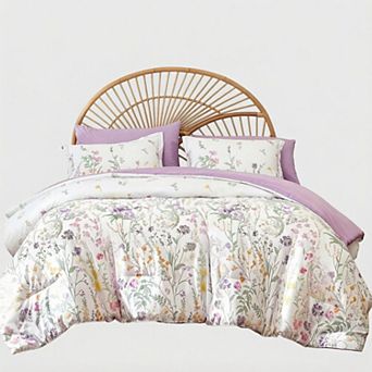 7 pc Floral Comforter Set Queen Size,Soft Complete Aesthetic Botanical Bedding Set with Sheets