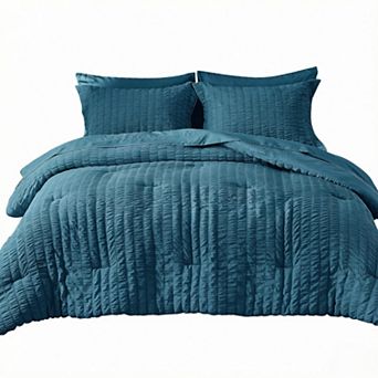Queen Comforter Set Seersucker 7 Pieces, All Season Luxury Bed in a Bag for Bedroom, Bedding Set
