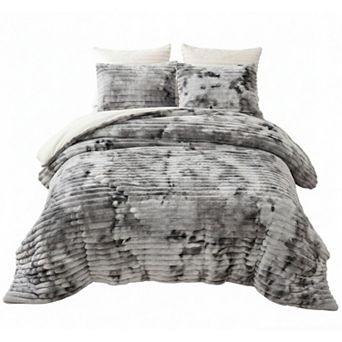 3 pc Fluffy King Size Comforter Set- Tie-dye Fleece Fluffy Comforter Set, All Season