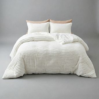 3 pc Queen Fluffy Comforter Set Luxury Fleece Bedding with 2 Pillowcases