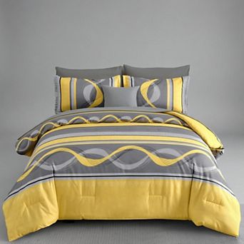 8 pc Comforter Set Queen Size,Bed in a Bag Patchwork Striped Bedding Sets,for All Season