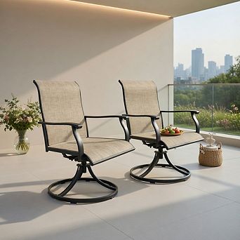 2-Pack Outdoor Swivel Dining Chairs, Textilene Fabric, 360° Rotate & Rocking