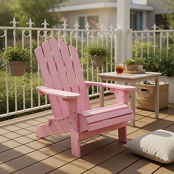 Kids Pink Poplar Wood Adirondack Chair, Sturdy Wide Seat, Easy Assembly