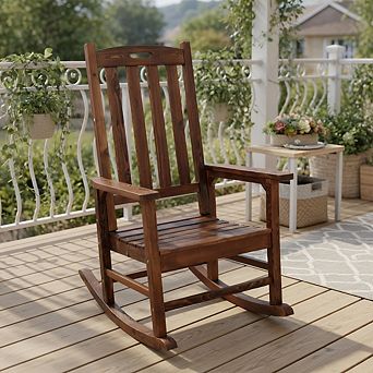 Oversized Brown Fir Rocking Chair, 21" Wide Seat, 330lb, Indoor & Outdoor