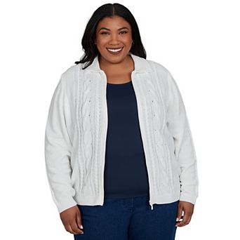 Petite Alfred Dunner Cable Knit Chenille Zip Cardigan Sweater