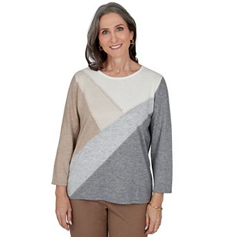 Petite Alfred Dunner Studded Colorblock Sweater