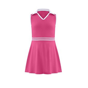 Girls' Sleeveless Polo Tennis Dress with Built-in Shorts School Uniform Set Stretchy Skort Outfit