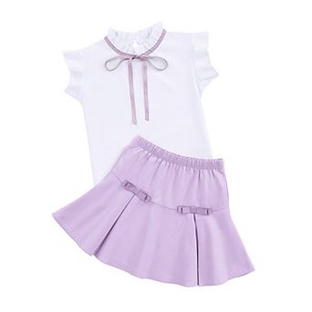 FUNJULY Girls' Skirt Set 2 pc Outfit Summer School Uniform Skirt Cute Tops Ruffle Mini Skirt